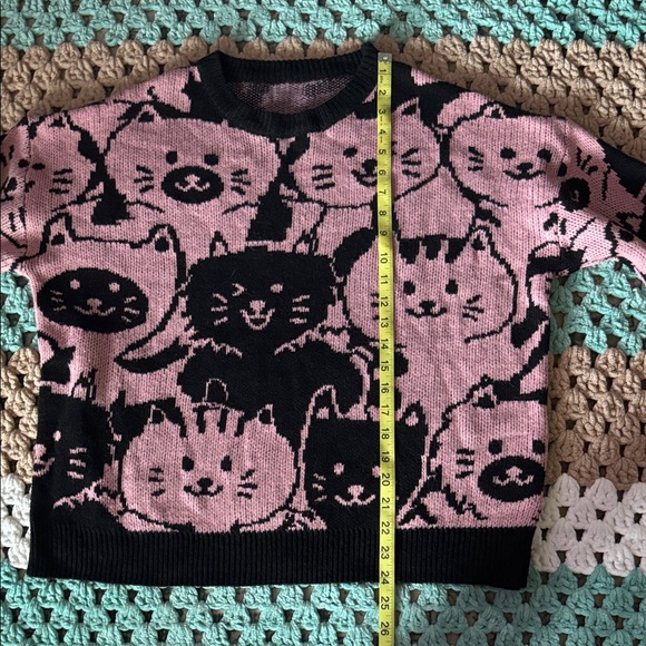 Pink and Black Cat Pattern Sweater - Picture 3 of 4